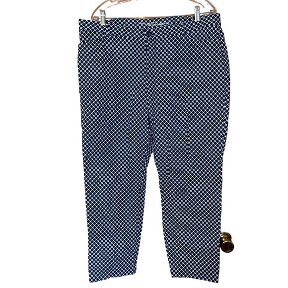 Navy White Geometric Pattern Womens Pants Size 16 Cropped Slim Fit Khakis Gap - Picture 1 of 7